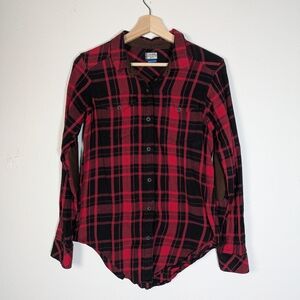 Red and Black Plaid Button-Up Shirt